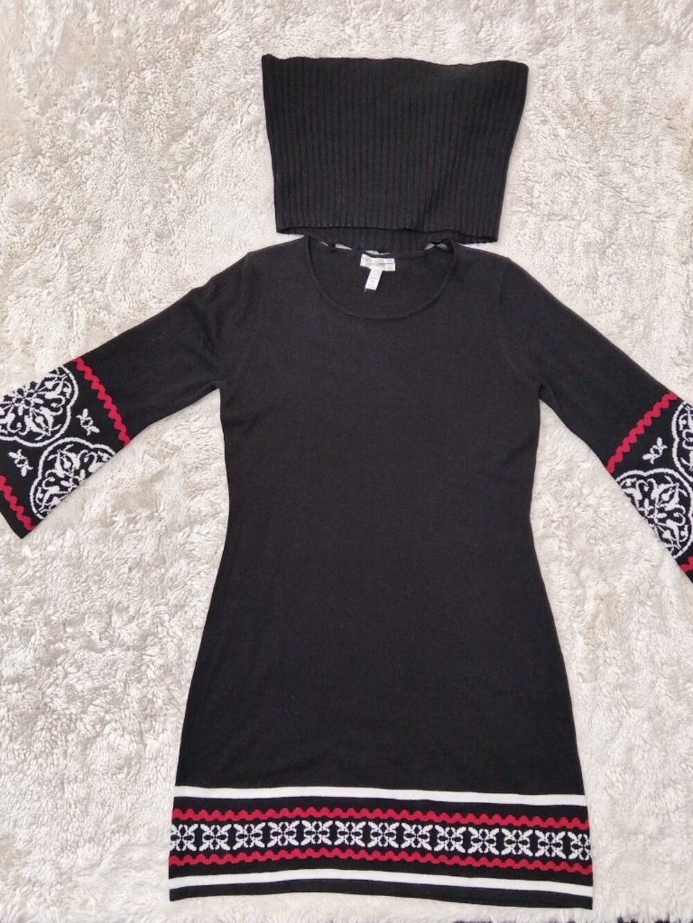 🆕 NWOT Dressbarn Nordic Knit Sweater Dress W/ Removable Cowl PM